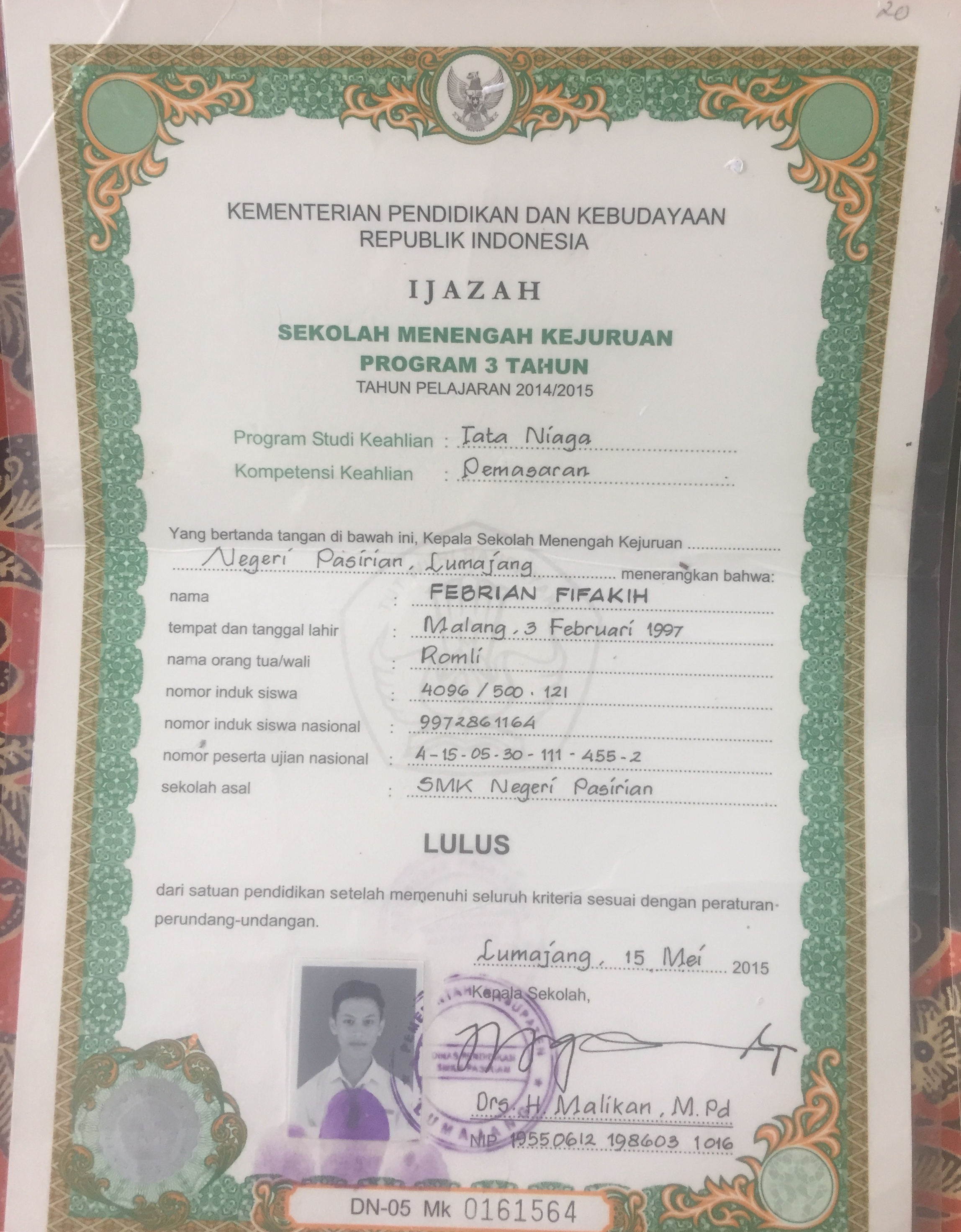 Foto : Ijazah yang ditemukan. (Doc,Rony).